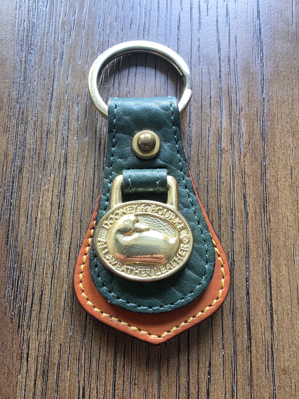 Dooney & Bourke Green and Orange Leather Duck Key Fob with Gold Hardware